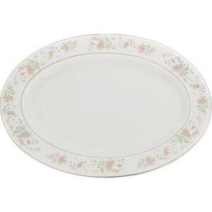 Cannes 8078 China Oval Serving Platter Sango Majestic Pink Blue Roses Silver Rim